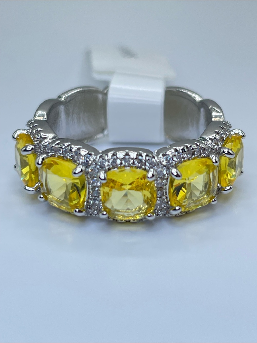 Swarovski Crystal Elements Canary Yellow Crystal Half Eternity Band Ring Sz 9.5